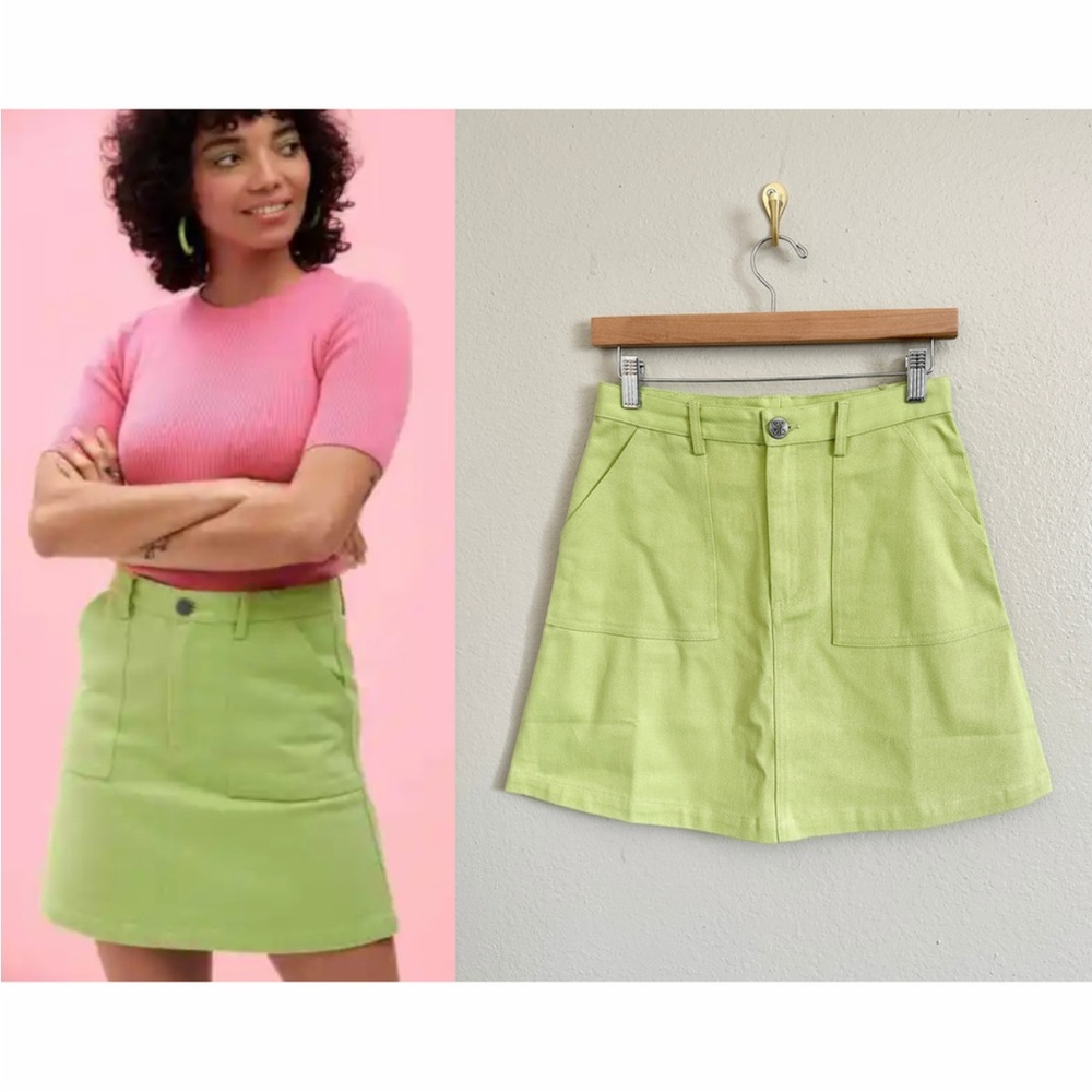 Lucy & Yak Green Blair‎ Sour Green Apple Organic Cotton Denim Mini Skirt US 4